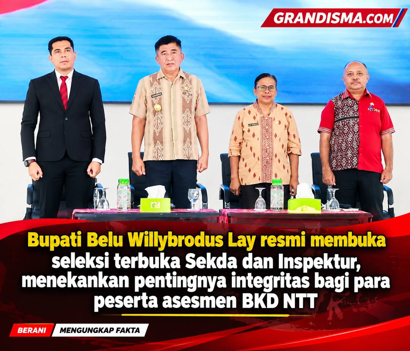 Bupati Belu Willybrodus Lay resmi membuka seleksi terbuka Sekda dan Inspektur, menekankan pentingnya integritas bagi para peserta asesmen BKD NTT