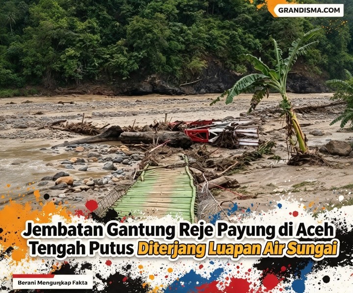 Jembatan Gantung Reje Payung di Aceh Tengah Putus Diterjang Luapan Air Sungai