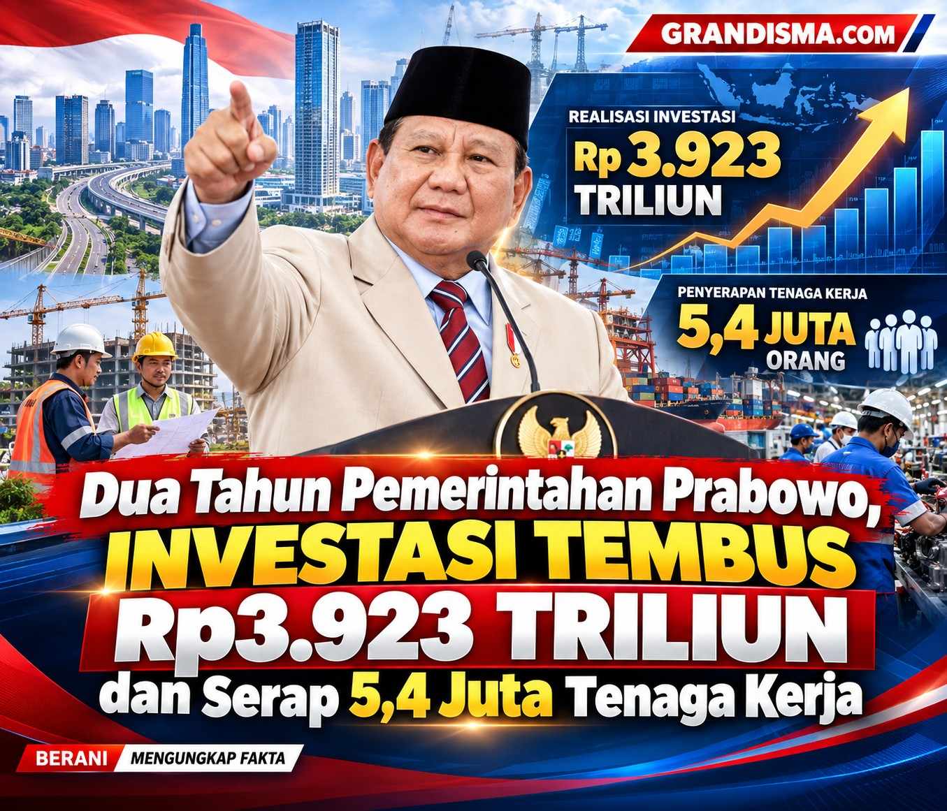 Dua Tahun Pemerintahan Prabowo, Investasi Tembus Rp3.923 Triliun dan Serap 5,4 Juta Tenaga Kerja